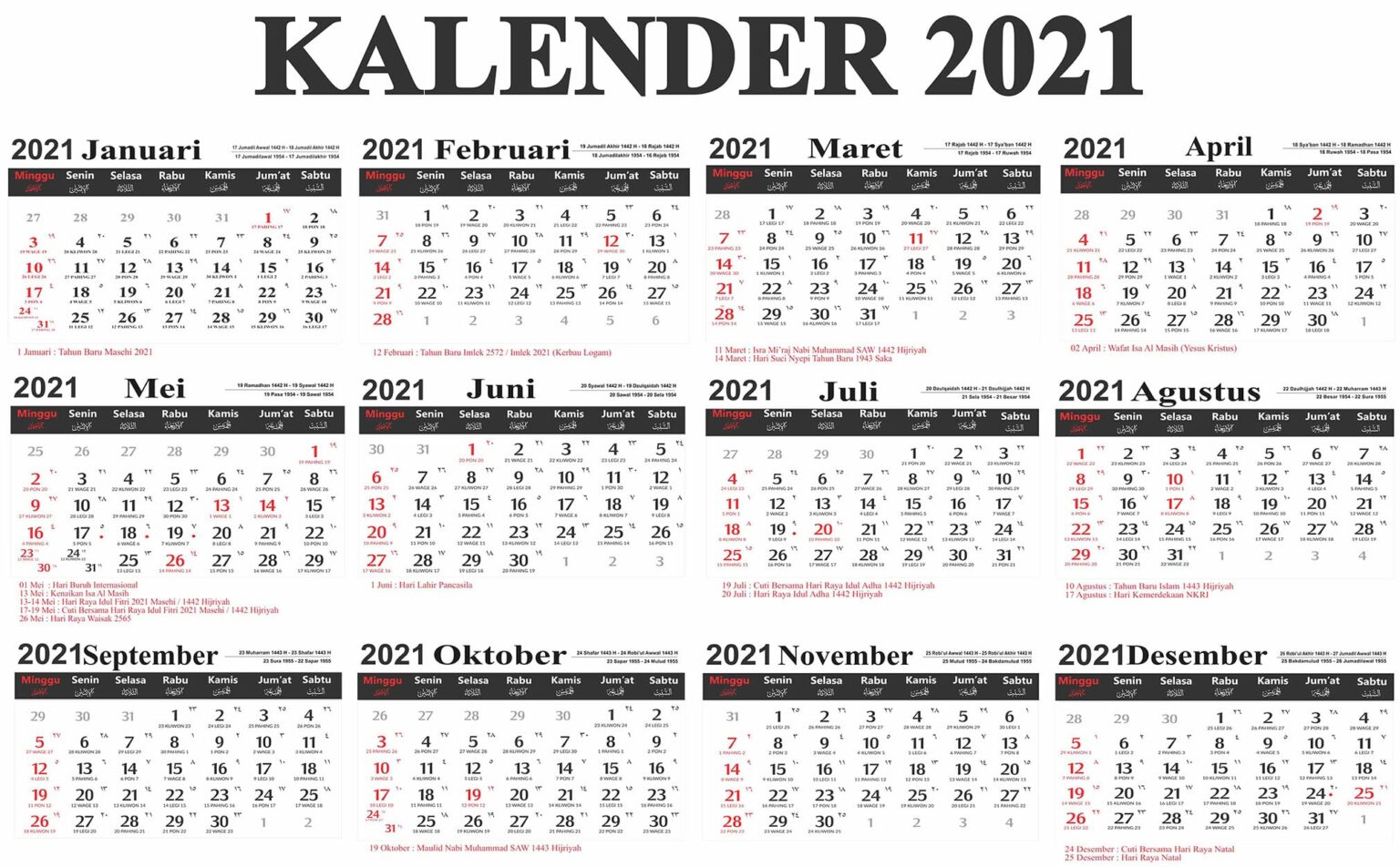 Kalender Tahun 2021 Indonesia Lengkap Dengan Hari Libur ...