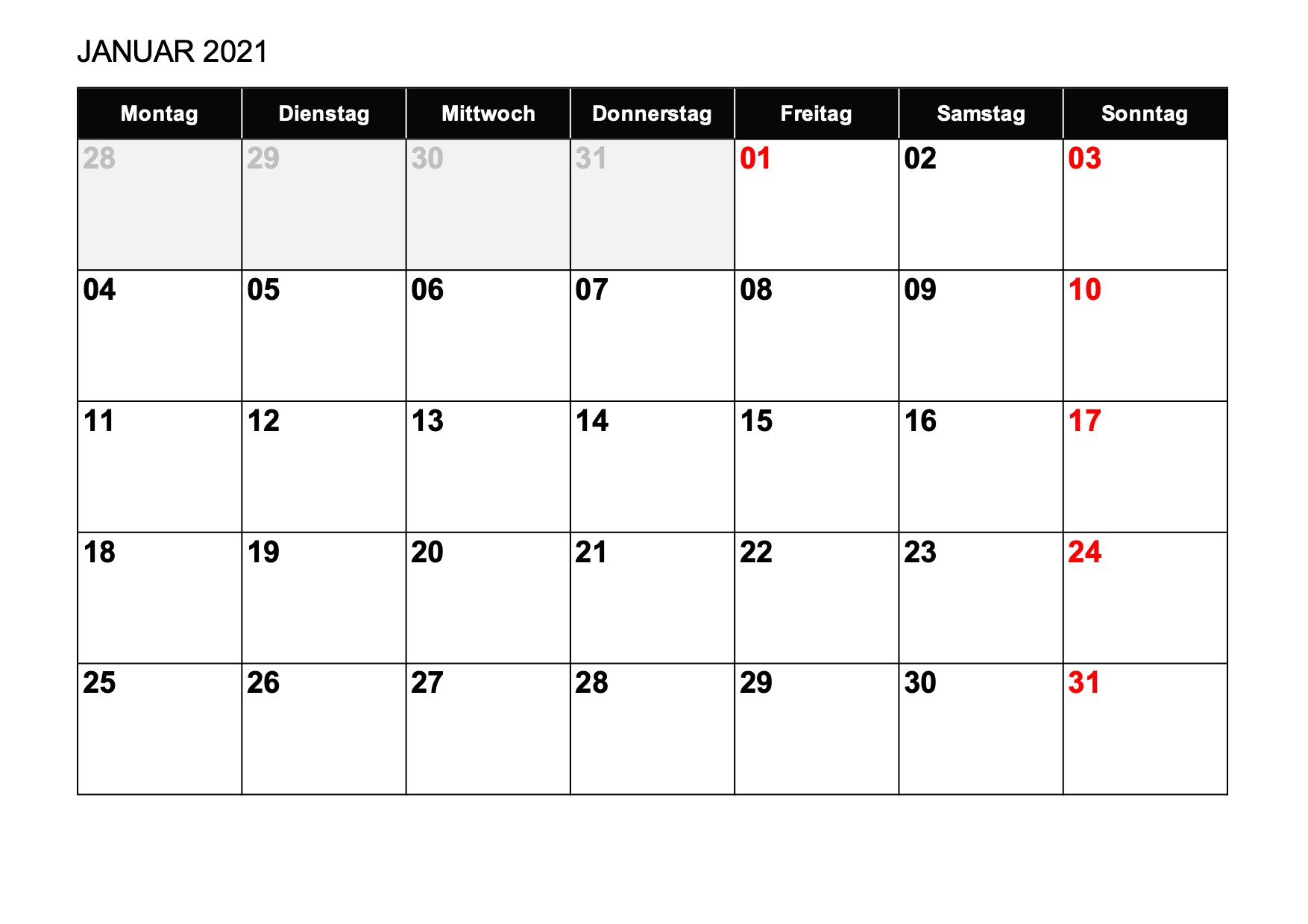 Kalender 2021 Format Excel : Kalender Januar 2021 Als ...