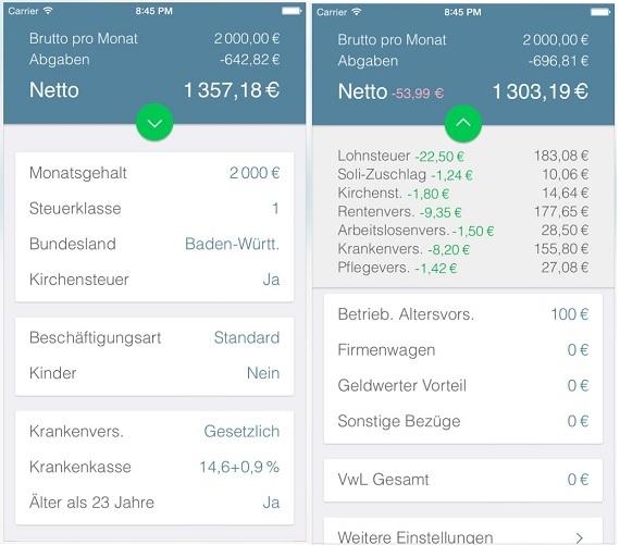Online Gehaltsrechner App 2018 für das iPhone