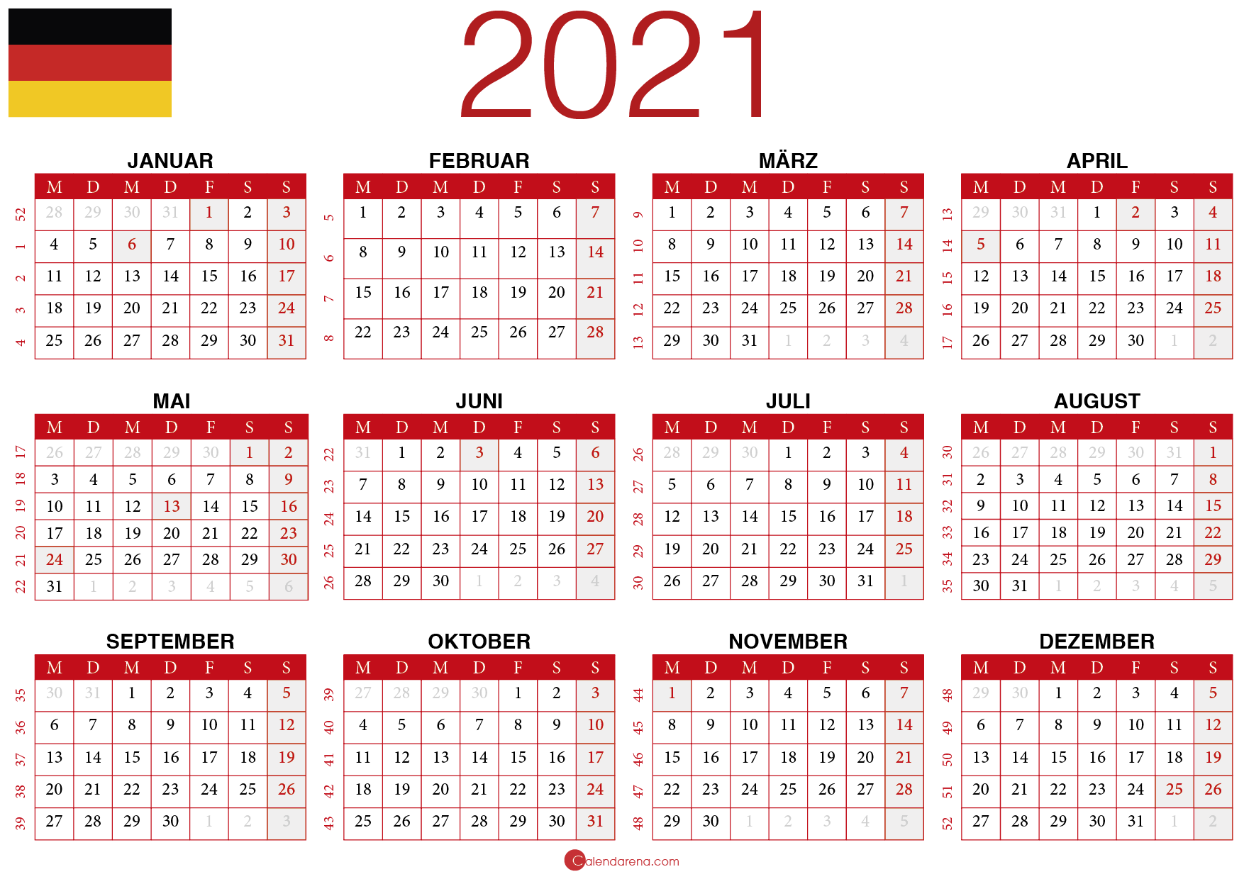 Kalender 2021 Mit Kalenderwochen Und Feiertagen 🇩🇪