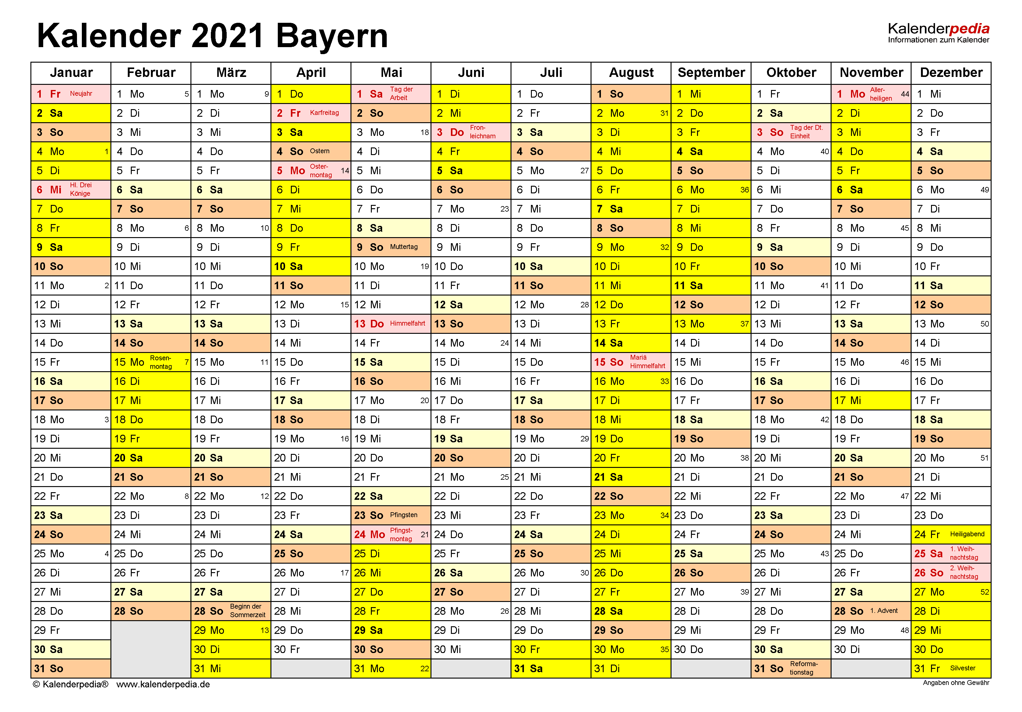 Kalender 2021 Bayern: Ferien, Feiertage, PDF-Vorlagen