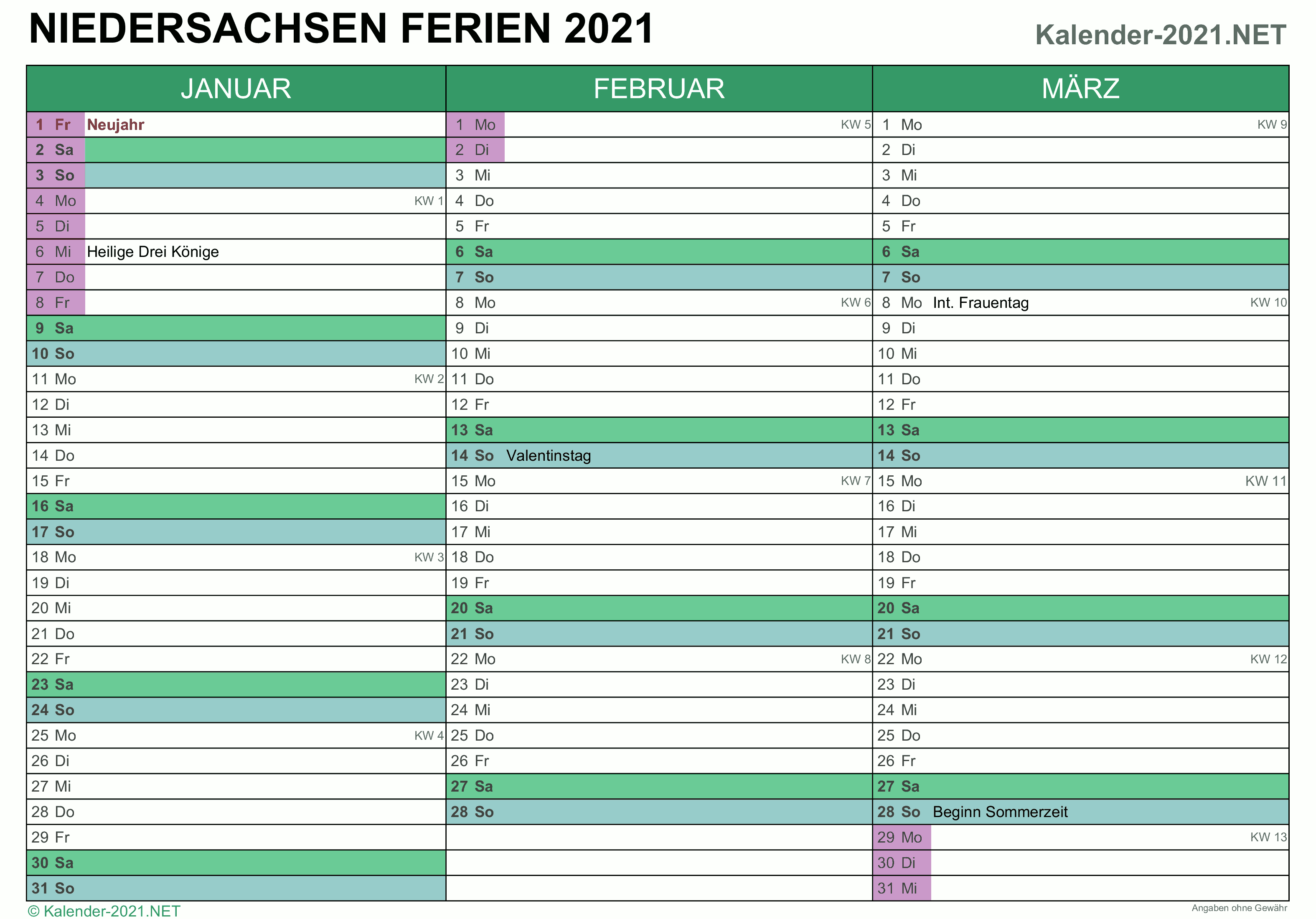 FERIEN Niedersachsen 2021 - Ferienkalender & Übersicht