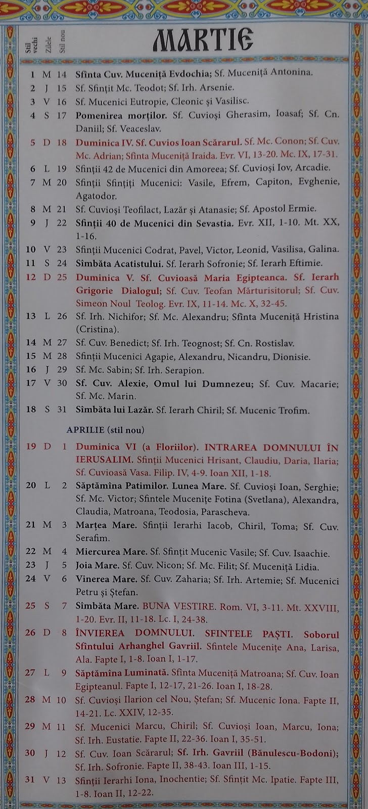 Calendar Crestin Ortodox Stil Vechi 2021
