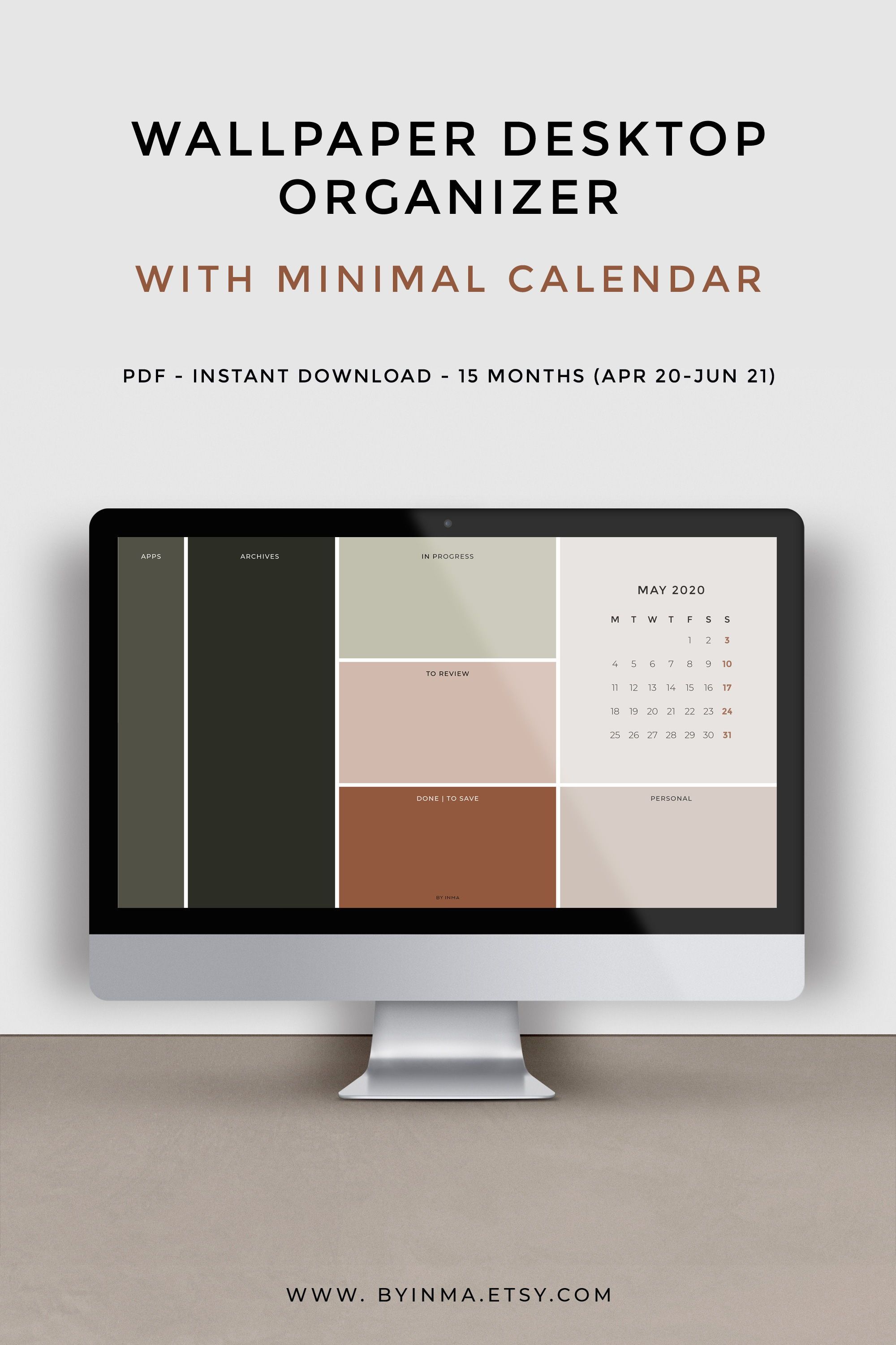 Desktop wallpaper organizer with 2020 2021 calendar ...
