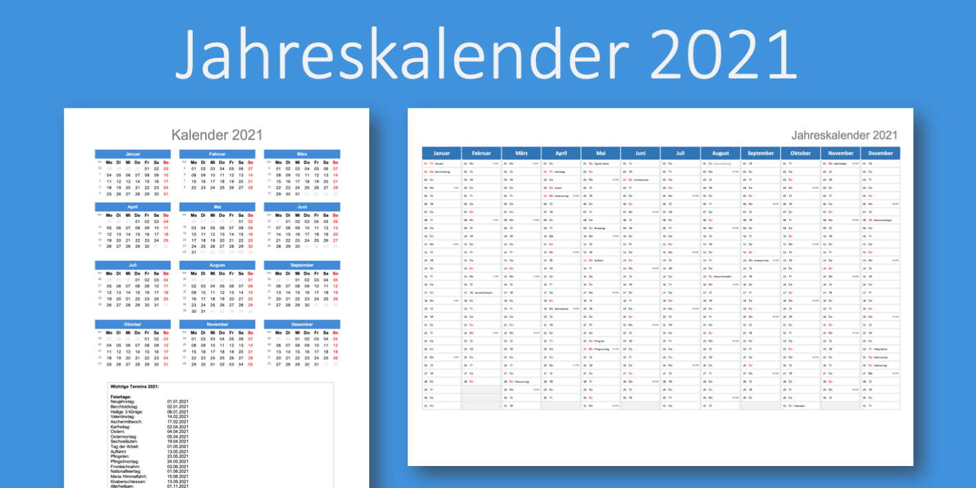 Jahreskalender 2021 - zum Ausdrucken - mit CH-Feiertagen ...