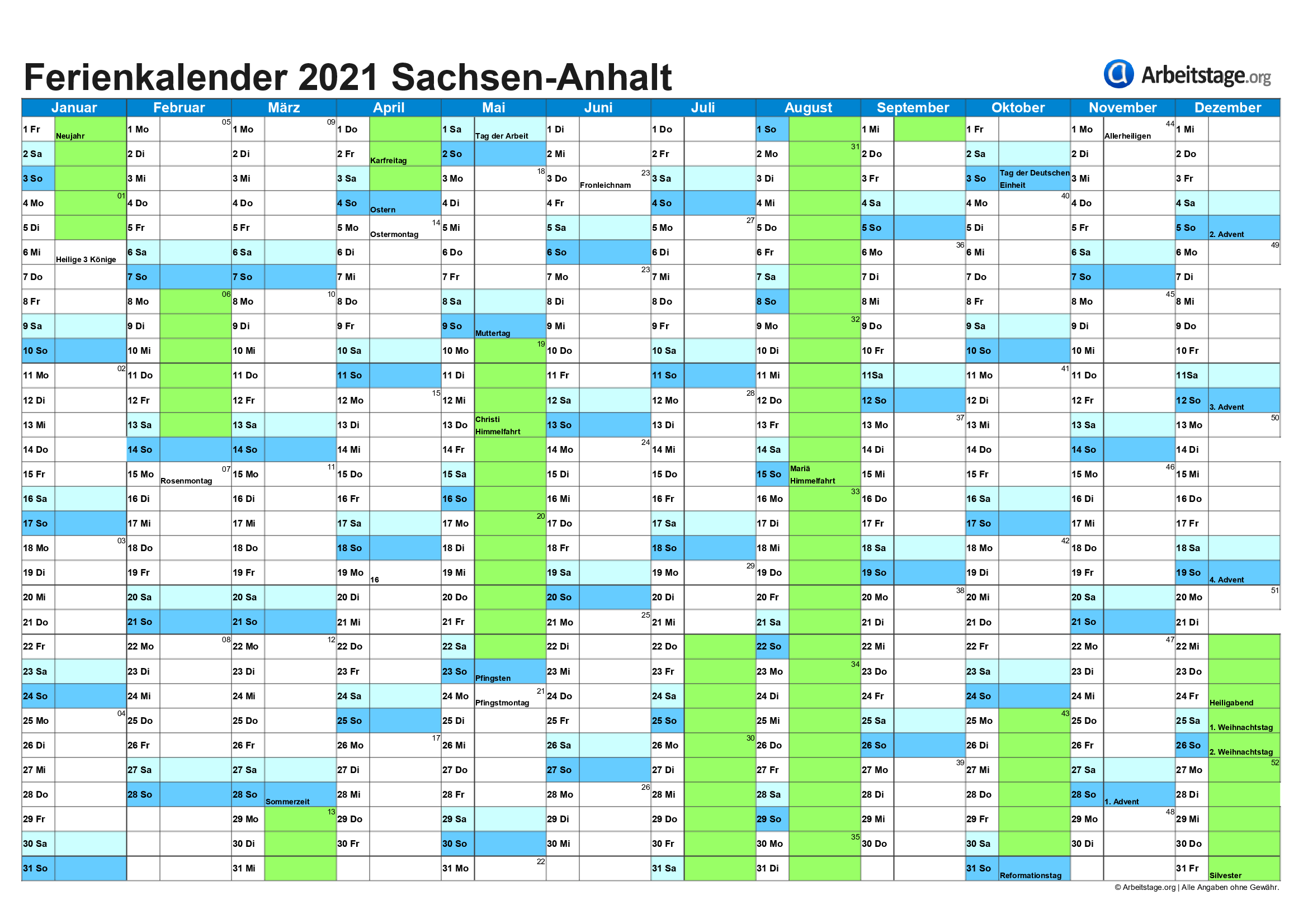 Ferien Sachsen-Anhalt 2021, 2022