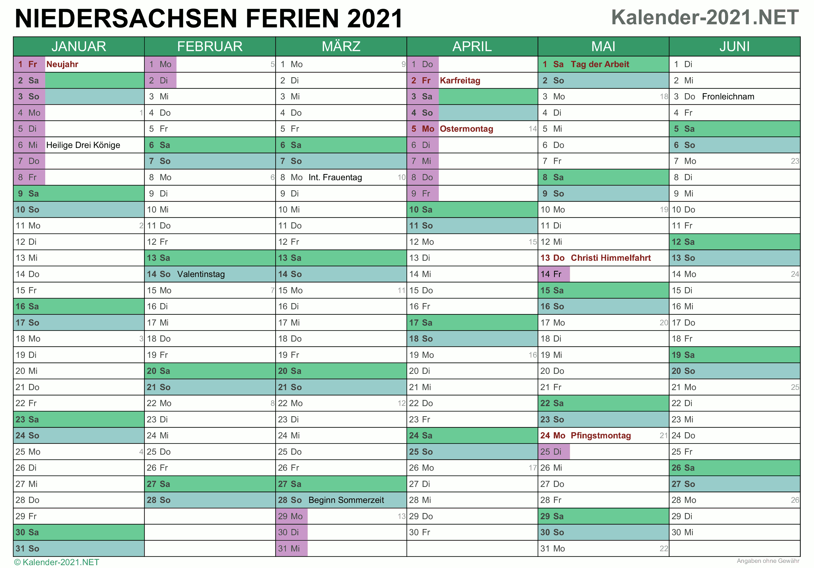 FERIEN Niedersachsen 2021 - Ferienkalender & Übersicht