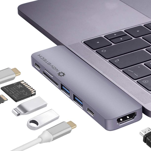 NOV8Tech USB C Hub for MacBook Pro & Air 7in2 Space Grey ...