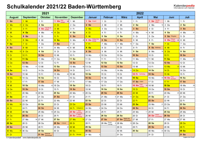 Kalenderwochen 2021 Baden Württemberg