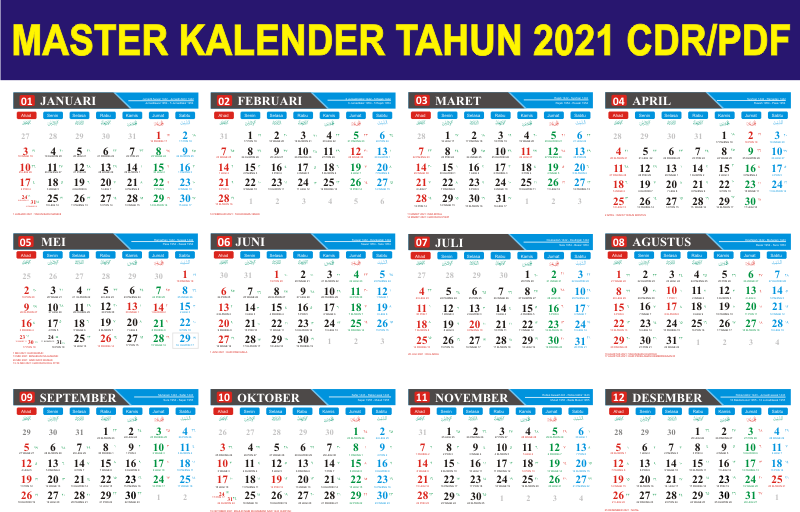 Master Kalender Indonesia Tahun 2021 CDR dan PDF Lengkap ...