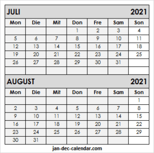 Monat Juli August Kalender 2021 - Kalender Juli 2021 Zum ...