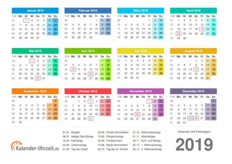 Wochen Kalender 2019 - Kalender Plan