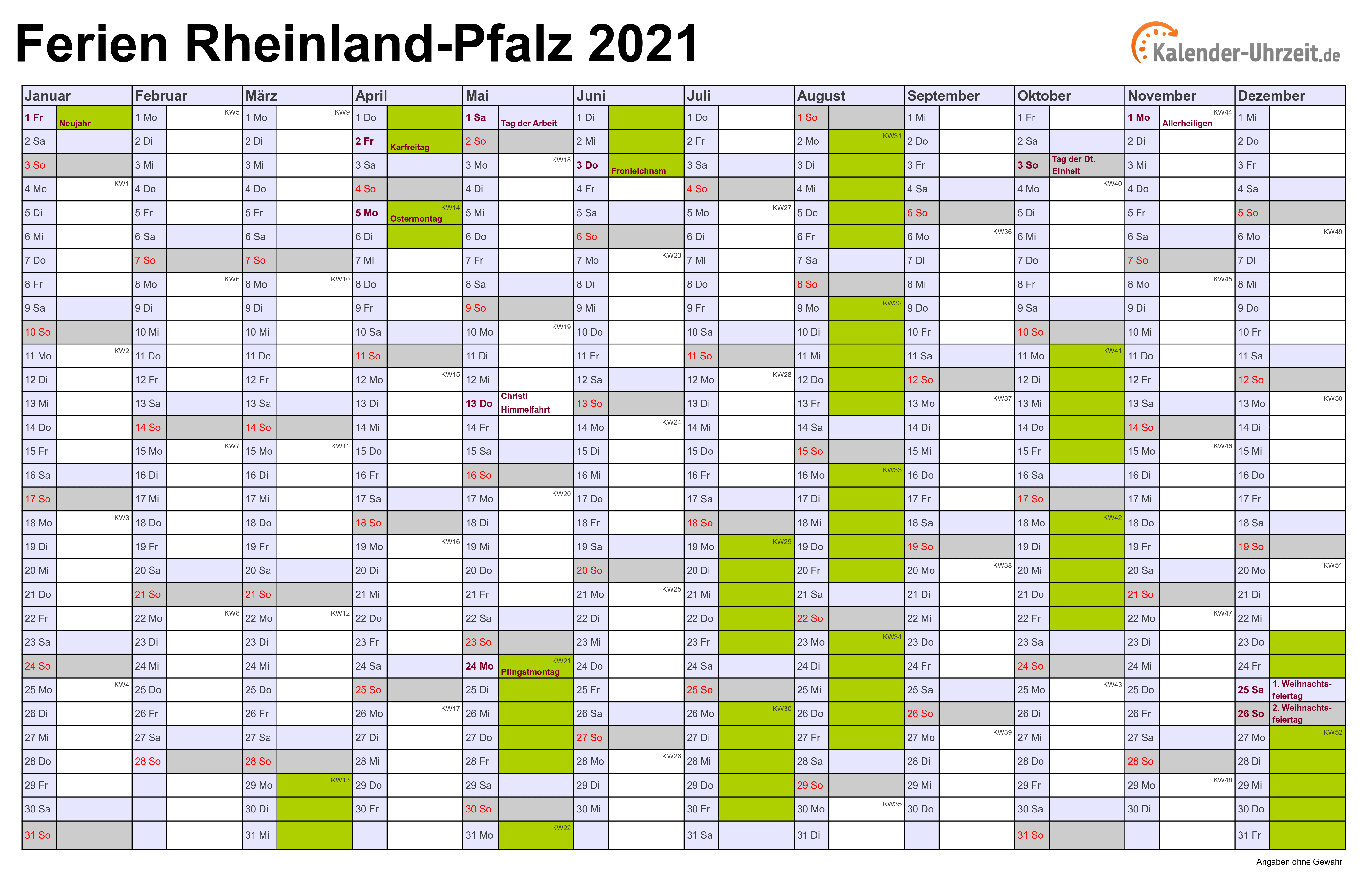 Kalender 2021 Nrw Din A4 Zum Ausdrucken / Kalender 2021 ...