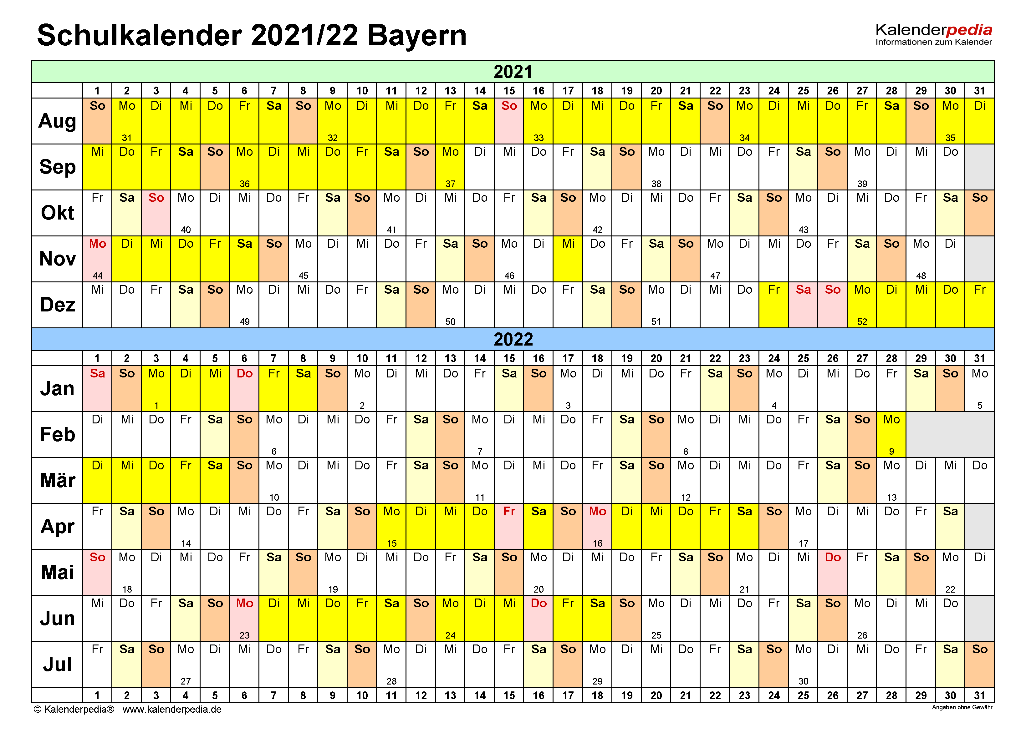 Kalenderpedia 2021 Bayern Mit Ferien / Excel Kalender 2021 ...