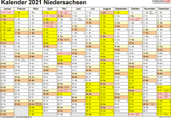 Kalender 2021 Niedersachsen: Ferien, Feiertage, Word-Vorlagen