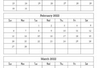 January February March 2022 Calendar Printable