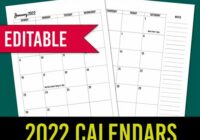 Calendar 2022 Printable Editable
