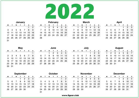 Calendar 2022 Printable Starting Monday