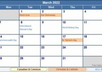 March 2022 Calendar Canada