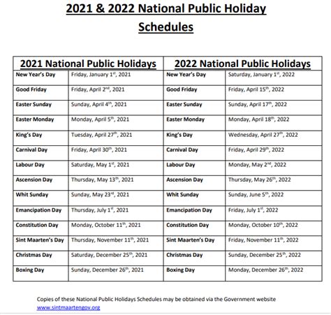 Official Holidays For 2022