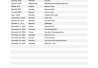List Of Holidays 2022
