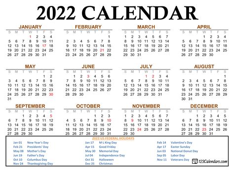 2022 Calendar Printable Quarterly