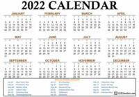 2022 Calendar Year Printable Free