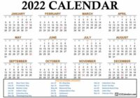 2022 Calendar Printable Time And Date