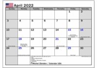 April 2022 Calendar With Public Holidays