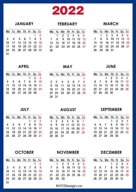 2022 Calendar Printable Version Latest News Update