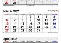 Calendar February March April 2022
