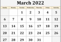 Image Of March 2022 Calendar