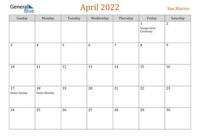 April 2022 Calendar Kohinoor