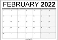 Free Printable Calendar 2022 Uk February