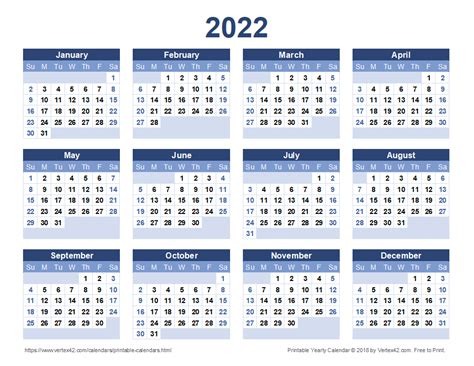 Free Calendar 2022 Hard Copy