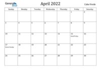 April 2022 Calendar Events